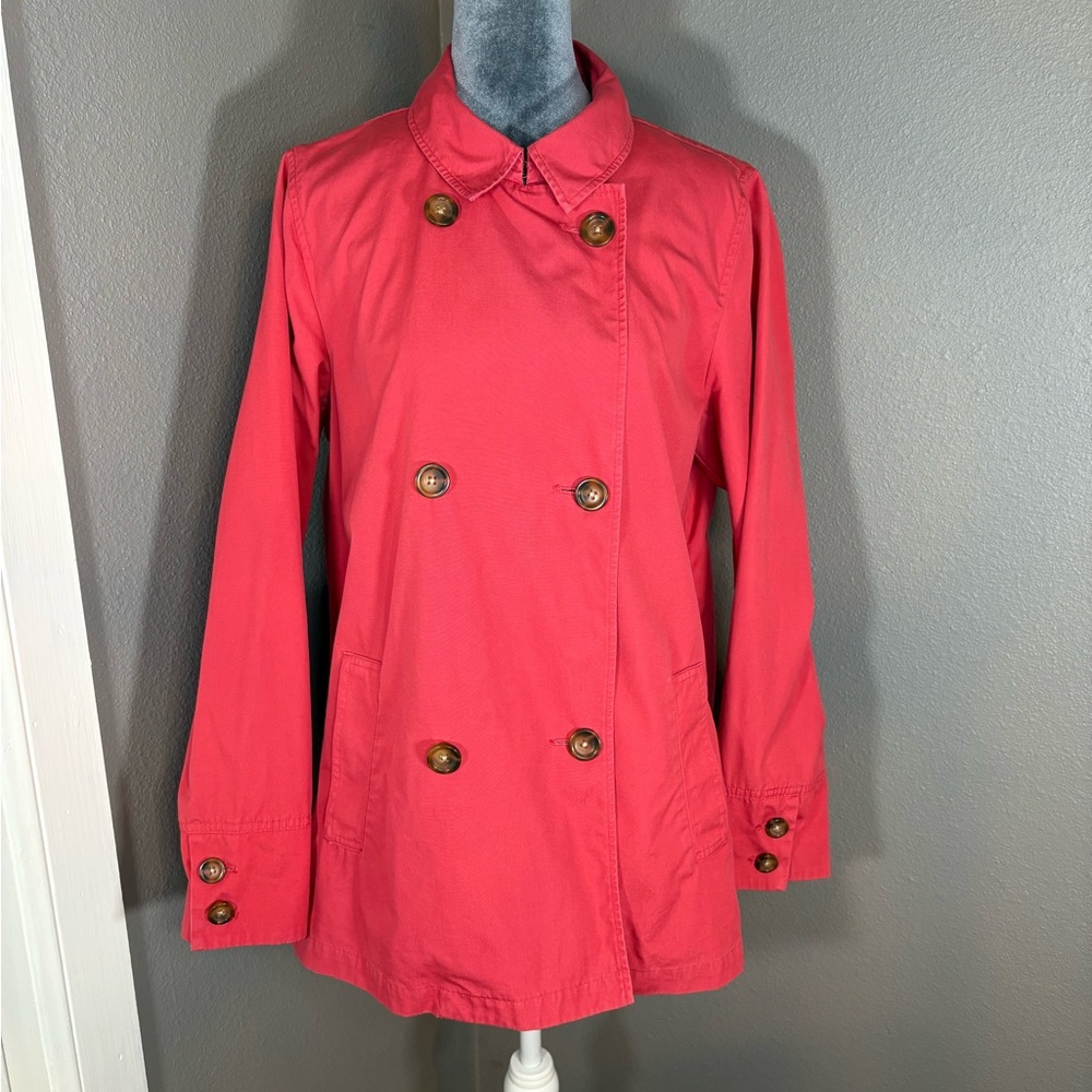 J. Jill 100% Cotton Double Breasted Lightweight Jacket Size M Coral Red